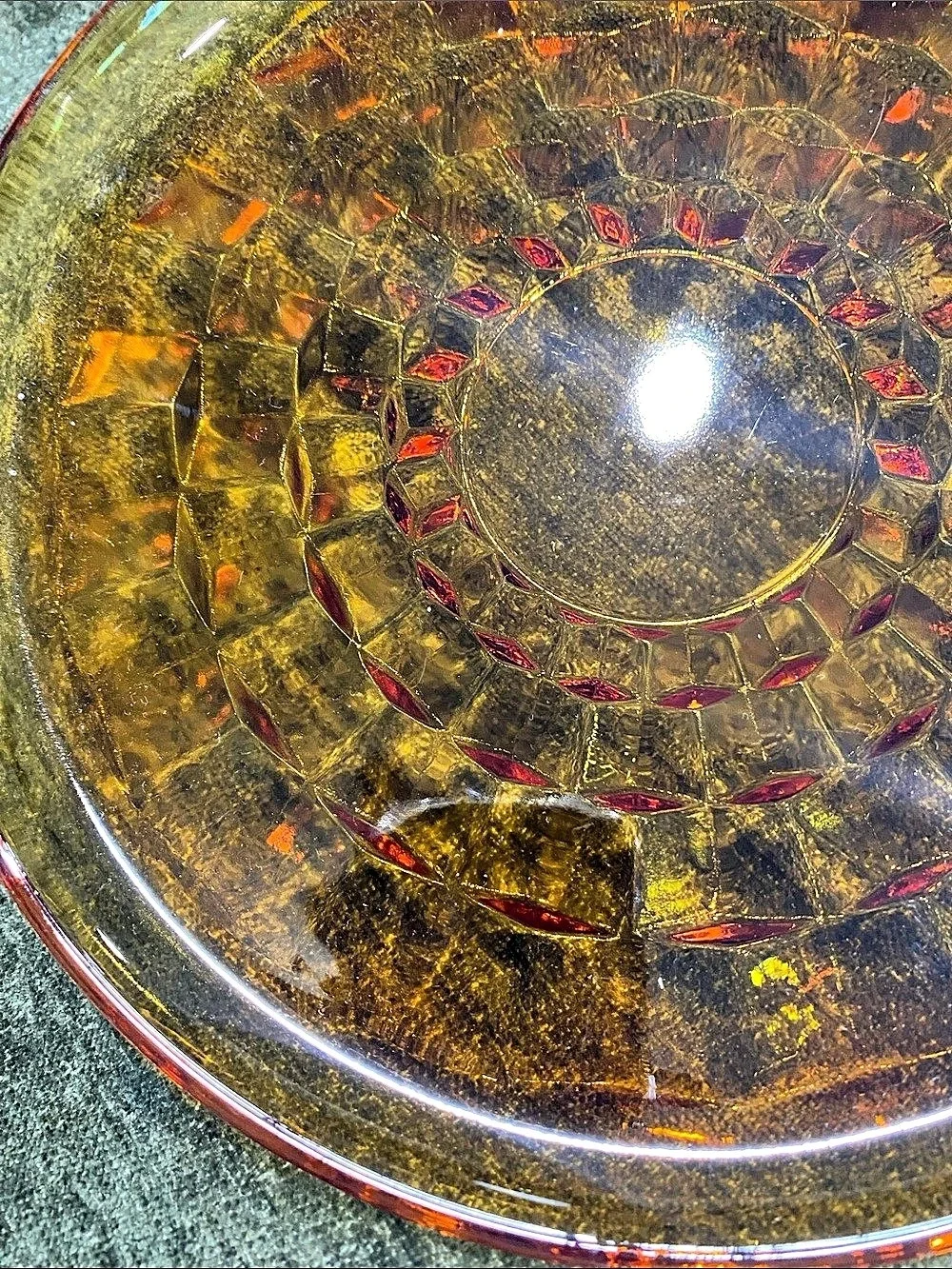 Vintage Amber Geometric Glass Salad or Lunch Plate 9”